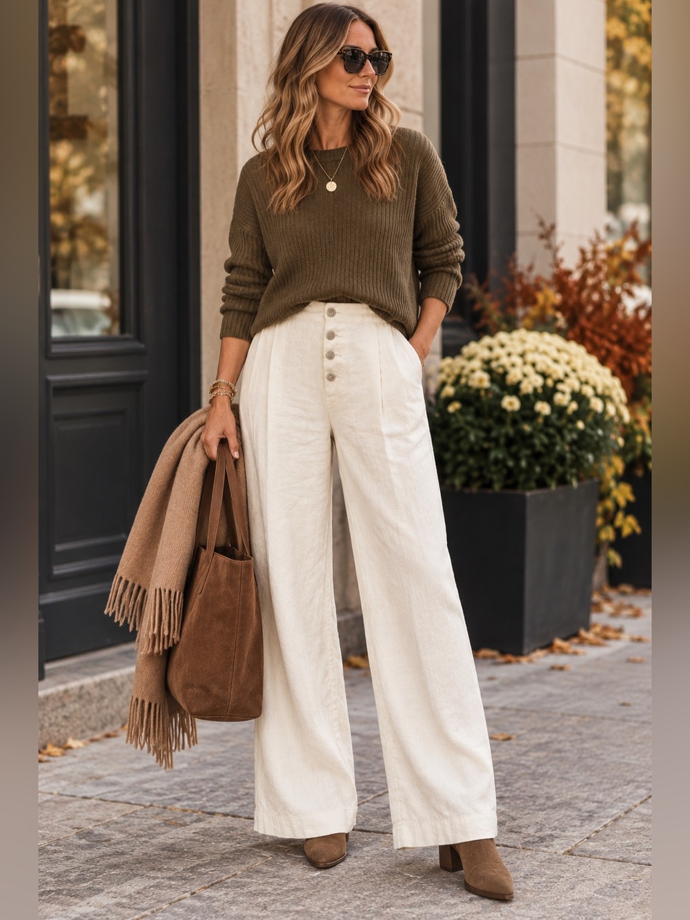 Sincerely Jules NWT Wide Leg Linen Blend Pants Cream Ivory Size L